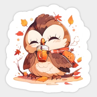 Autumn Owl with Pumpkin Drink Sticker